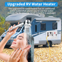 RV Tankless Water Heater, 65000 BTU Instant For RV, 12V Camper water heater Propane with Double Water Outlet & Remote Controller-Black-White