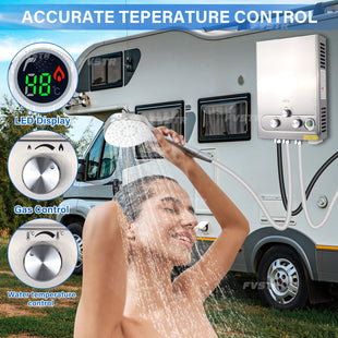 Tankless Water Heater Propane,1.6GPM 6L Portable Instant Hot Water Heater, Outdoor Use for RV, Camper Van, Camping Trailer, Cabin, Barn, Pool, Sliver