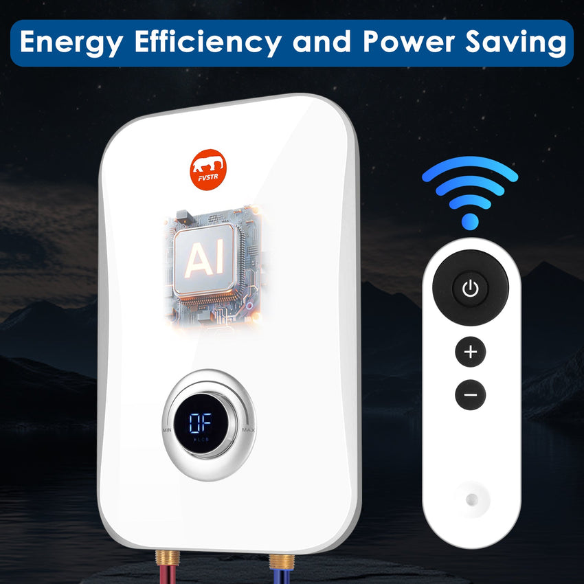Instant Electric Tankless Water Heater 220/240V， FVSTR Small Smart Water Heater Self-Modulating No Standby Losses，Under Sink Kitchen Household Shower, Hot Water Output of 2.5 GPM (White 7KW)