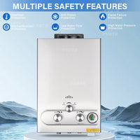 Tankless Water Heater Propane,1.6GPM 6L Portable Instant Hot Water Heater, Outdoor Use for RV, Camper Van, Camping Trailer, Cabin, Barn, Pool, Sliver