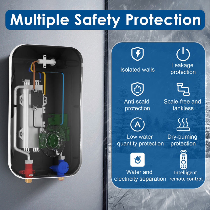 Instant Electric Tankless Water Heater 220/240V， FVSTR Small Smart Water Heater Self-Modulating No Standby Losses，Under Sink Kitchen Household Shower, Hot Water Output of 2.5 GPM (White 7KW)