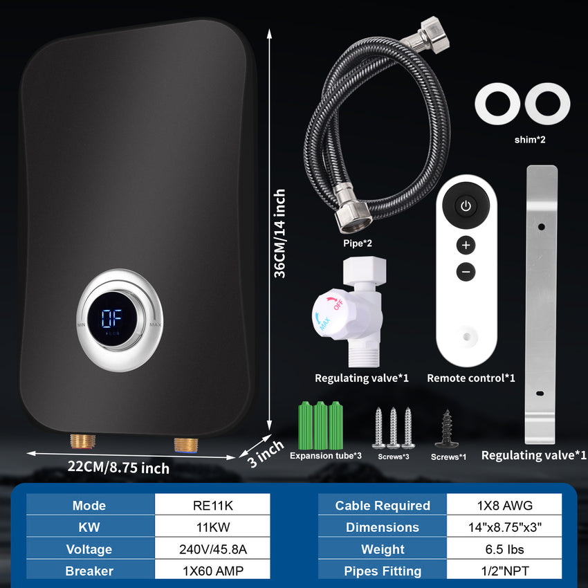 Instant Electric Tankless Water Heater 220/240V， FVSTR Small Smart Water Heater Self-Modulating No Standby Losses，Under Sink Kitchen Household Shower, Hot Water Output of 2.5 GPM (White 7KW)