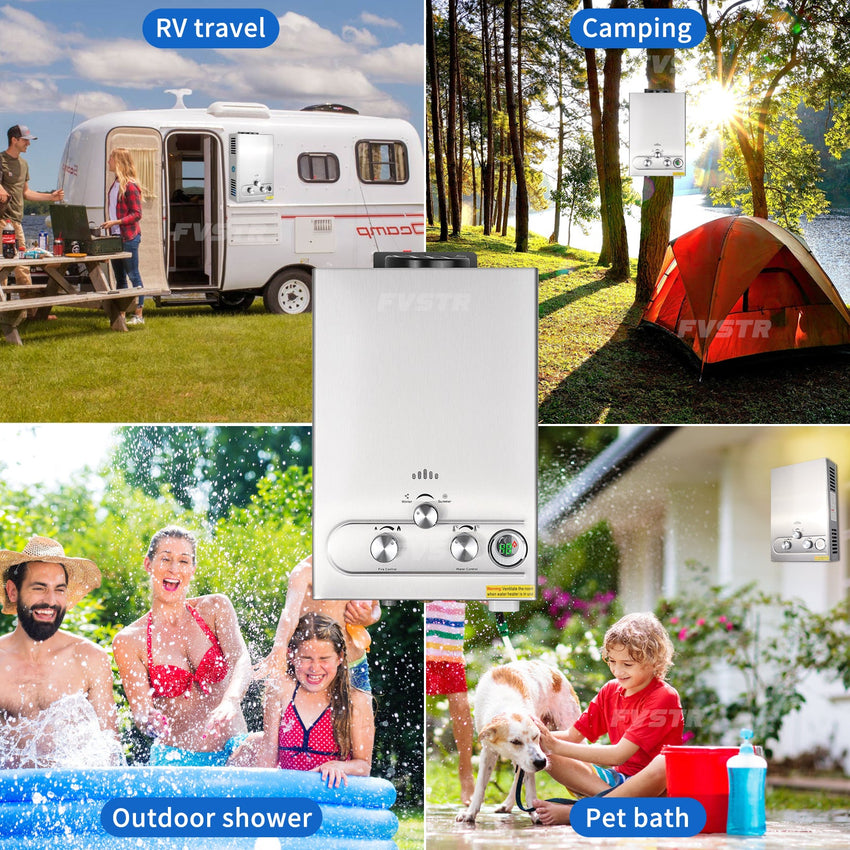 Tankless Water Heater Propane,1.6GPM 6L Portable Instant Hot Water Heater, Outdoor Use for RV, Camper Van, Camping Trailer, Cabin, Barn, Pool, Sliver