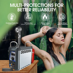 FVSTR Infinity-Pro 12V Tankless Portable Water Heater Propane - 25000BTU 6KW Instant Hot Water Heater for RV, Camper Van, Camping Trailer, Cabin - Gas Powered Camping Shower - Black
