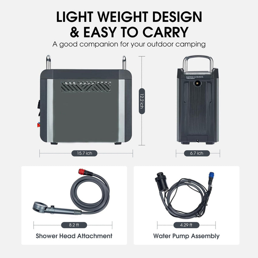 FVSTR Infinity-Pro 12V Tankless Portable Water Heater Propane - 25000BTU 6KW Instant Hot Water Heater for RV, Camper Van, Camping Trailer, Cabin - Gas Powered Camping Shower - Black