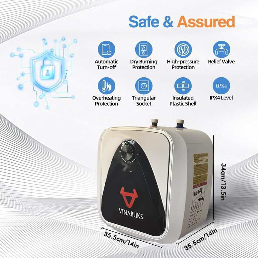 Electric on Demand 120V US Hot Water Heaters 10L Safty Plug Point of Use Boiler Wash Under Sink on with Digital Temperature Control Smart Control