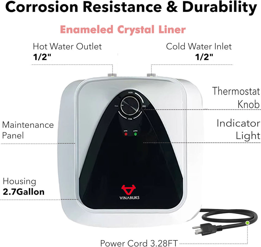 Electric on Demand 120V US Hot Water Heaters 10L Safty Plug Point of Use Boiler Wash Under Sink on with Digital Temperature Control Smart Control